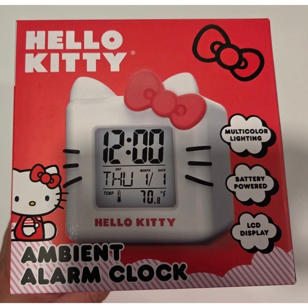 Hello Kitty Ambient Alarm Clock Sanrio Multicolor Glow LCD Digital White Red